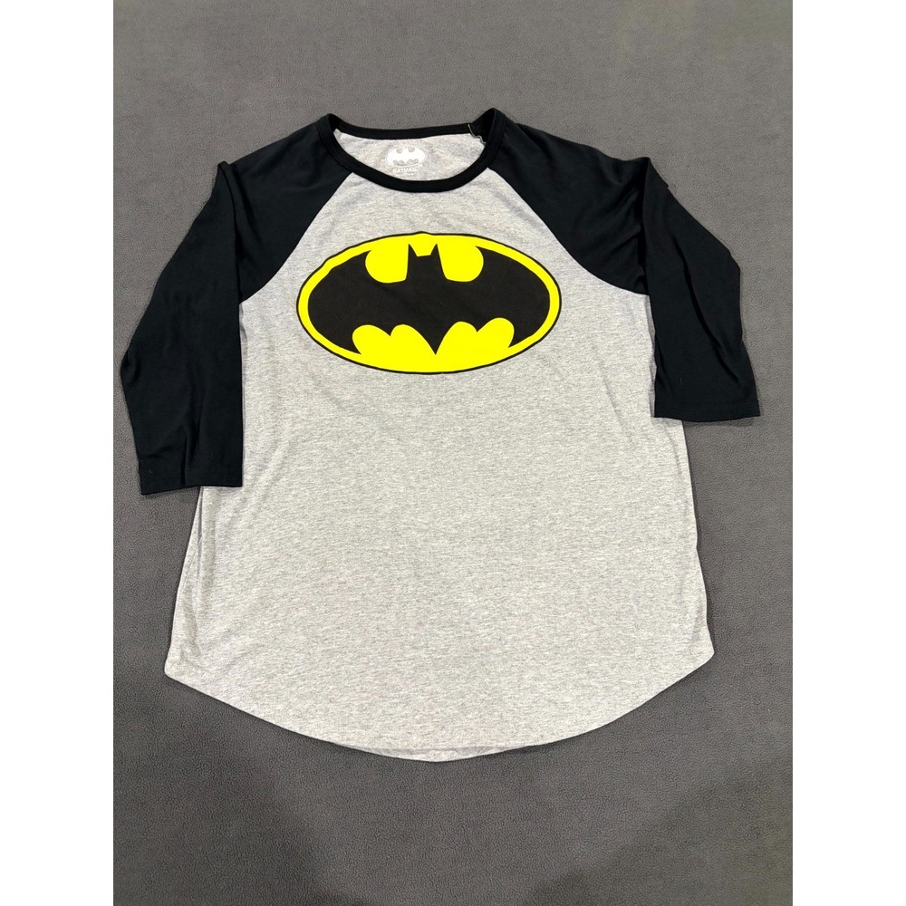 Batman T Shirt Women Large Gray Dc Comics Icon Super Hero Raglan Sleeve Baseball
